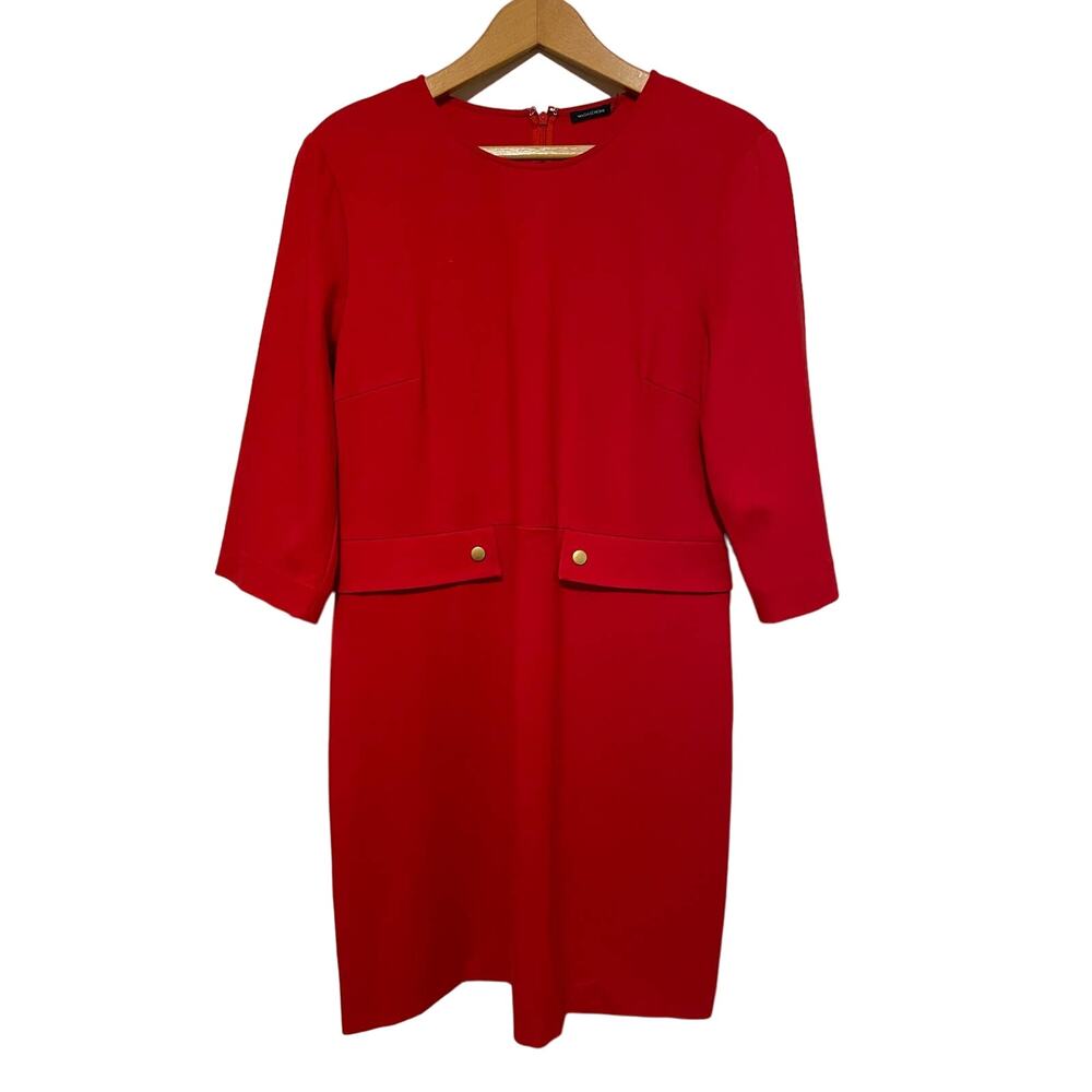 Magaschoni red shift dress knee length zipper stretchy solid 3/4 sleeve Size 14